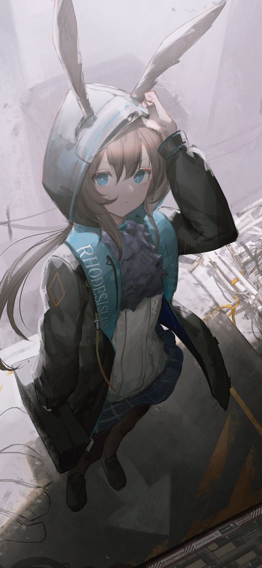 amiya, arknights, anime, girl, game, art, hood, ears