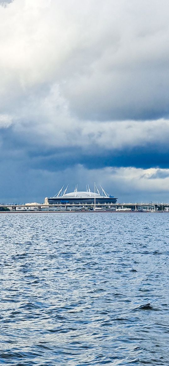 gulf of finland, water, stadium, bridge, city, saint petersburg