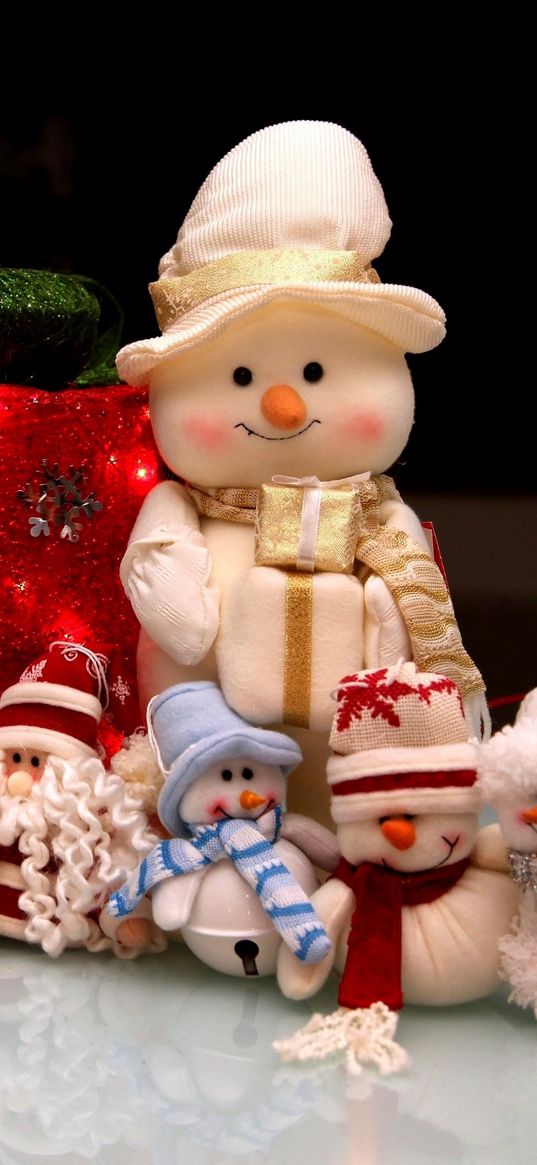 new year, holiday, christmas, snowmen, santa claus, gifts, toys