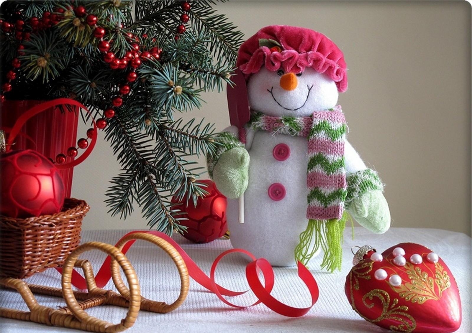 new year, christmas, snowman, branches, sleigh, christmas decorations