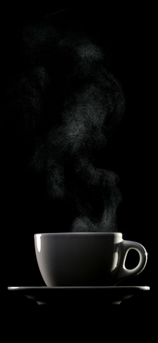 cup, coffee, steam, black background