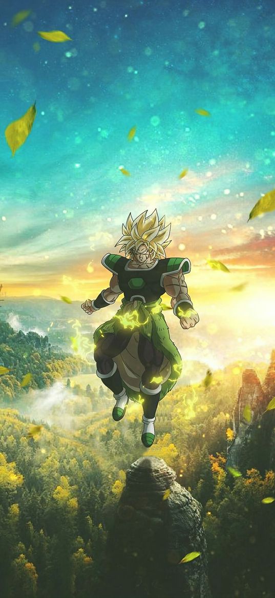 broly, dragon ball, anime, nature, greenery, art