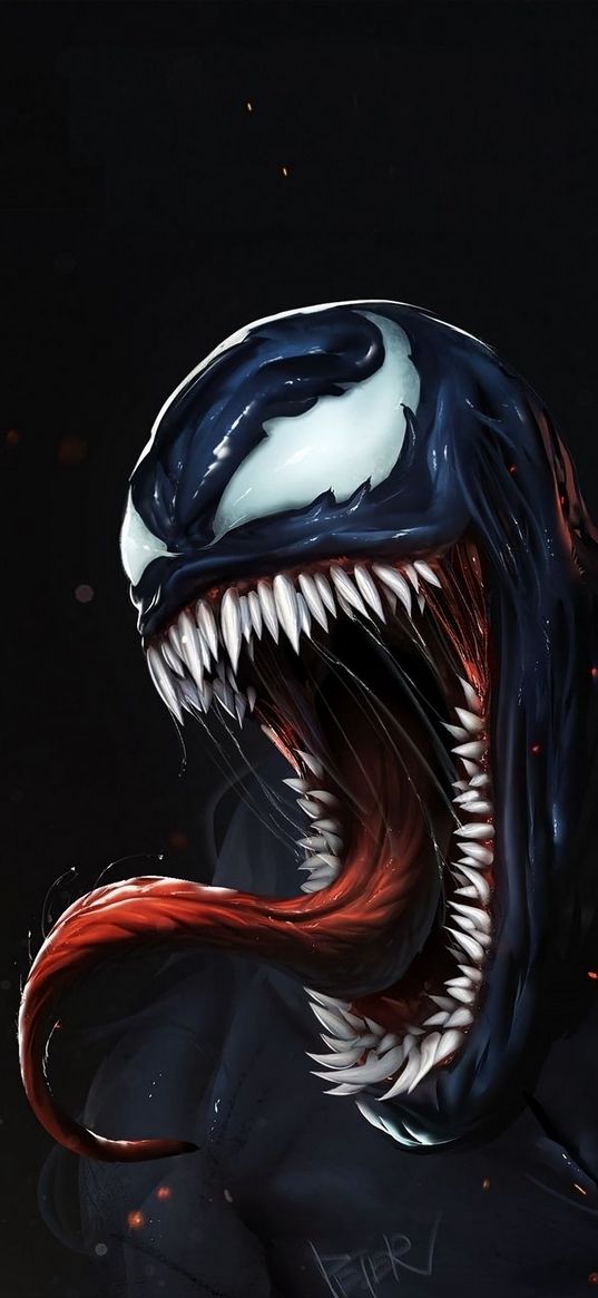 venom, marvel, character, mouth, teeth, blue, art