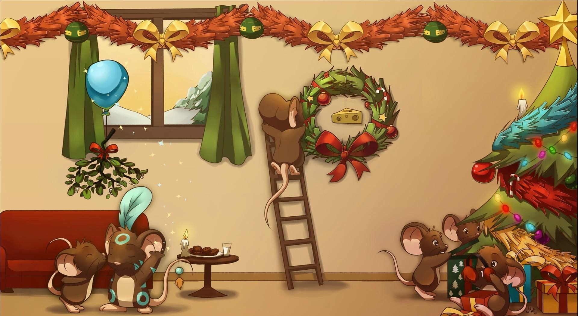 new year, christmas, holiday, vanity, decorations, tree, mouse, cartoon