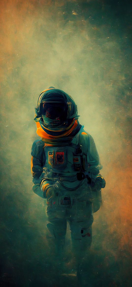 cosmonaut, lonely, fog, smoke, drawing, art