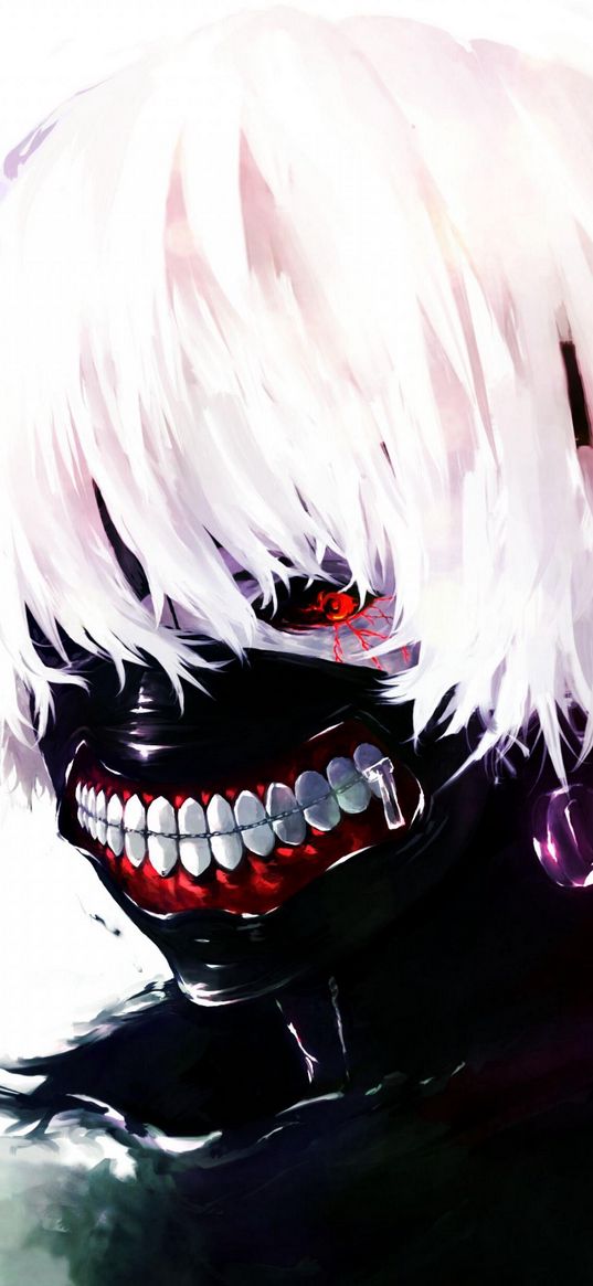 kaneki ken, tokyo ghoul, anime, guy, mask, teeth, monster, scary, art