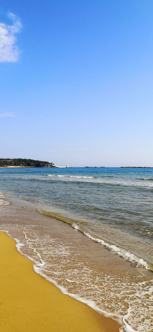 sea, waves, sand, beach, hotel, resort, blue sky