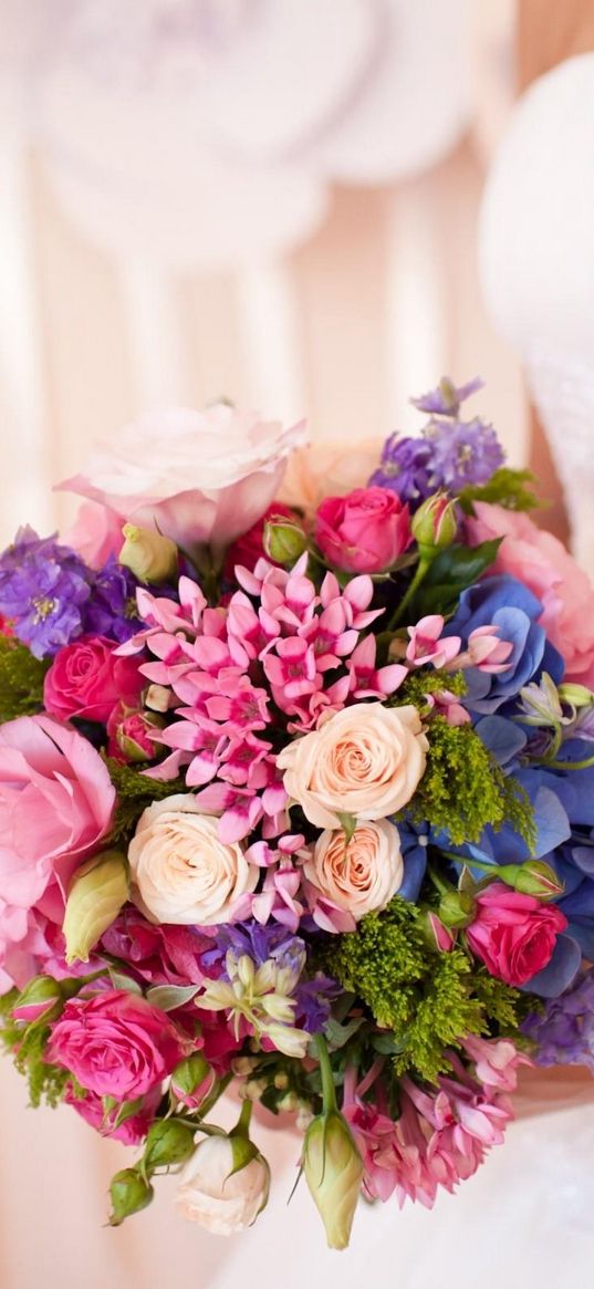 roses, flowers, bouquet, bright, bride