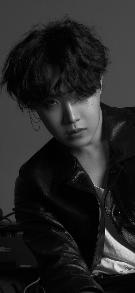 bts, j-hope, k-pop, music, guy, portrait, black and white