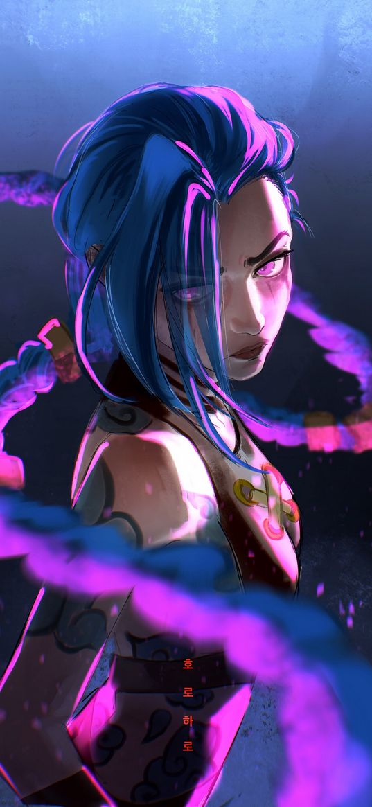 jinx, league of legends, arcane, anime, girl, tattoo, art, game