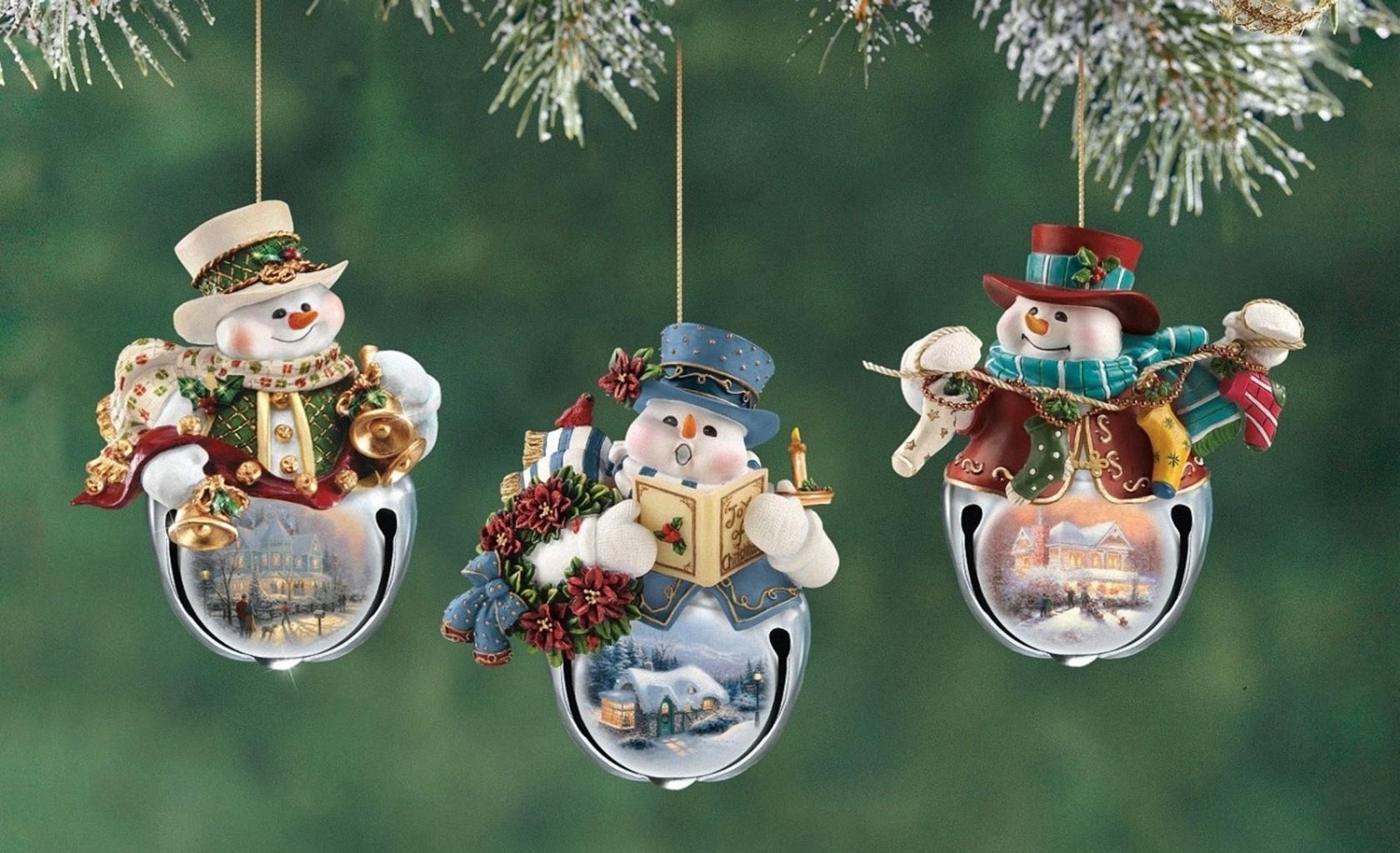 snowmen, christmas decorations, branch, new year, christmas, holiday, close-up