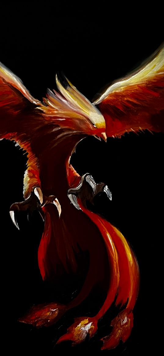 phoenix, bird, art, red