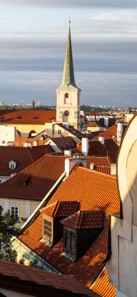 tower, buildings, houses, roofs, tiles, city