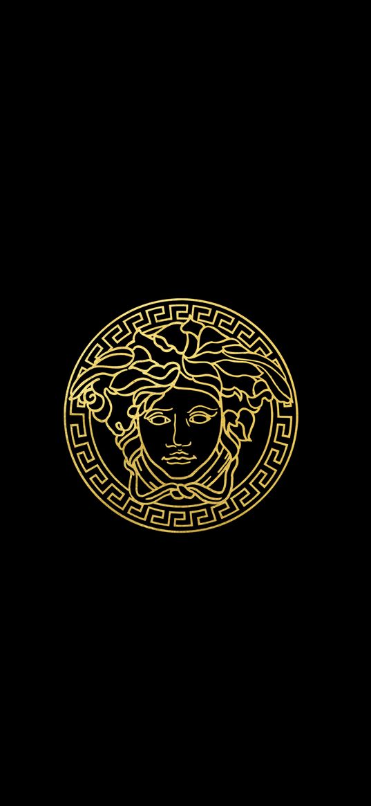 versace, logo, brand, fashion, gold, black background