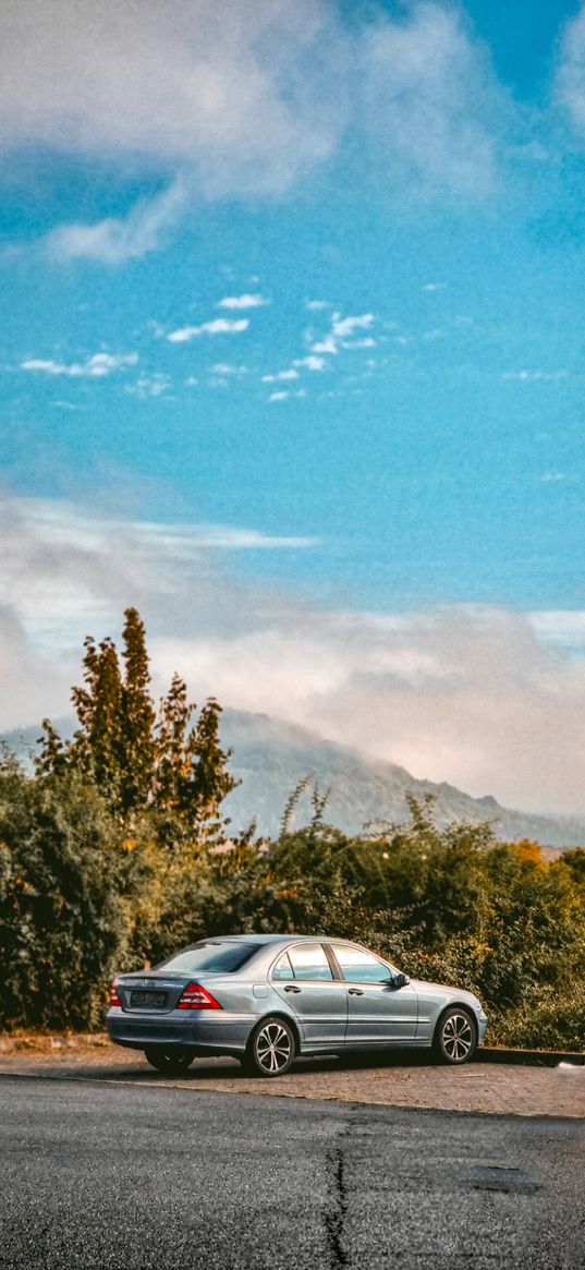 mercedes benz, mercedes, car, silver, nature, sky