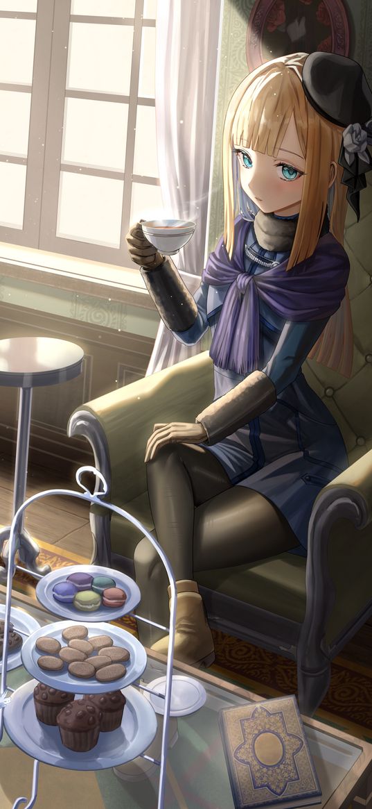 girl, anime, art, cup, tea party