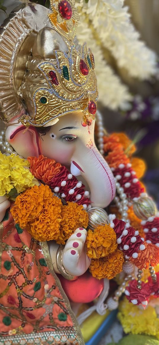 ganesha, god, flowers, jewelry, india