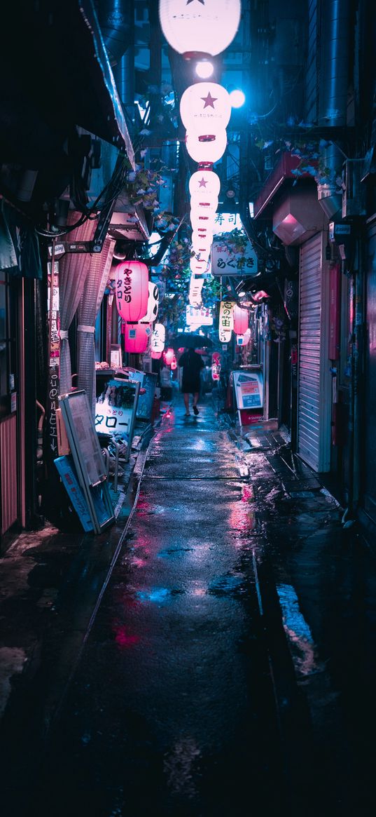 street, lanterns, lights, neon, night, tokyo, japan