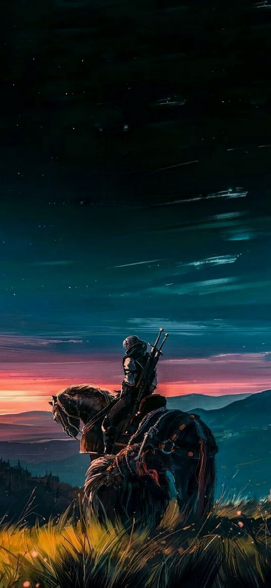 geralt, the witcher, character, horse, field, art