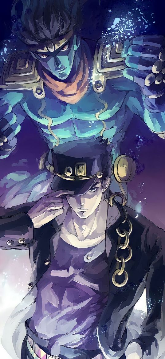 jotaro kujo, jojo's, anime, guy, cap, spirit, warrior, art