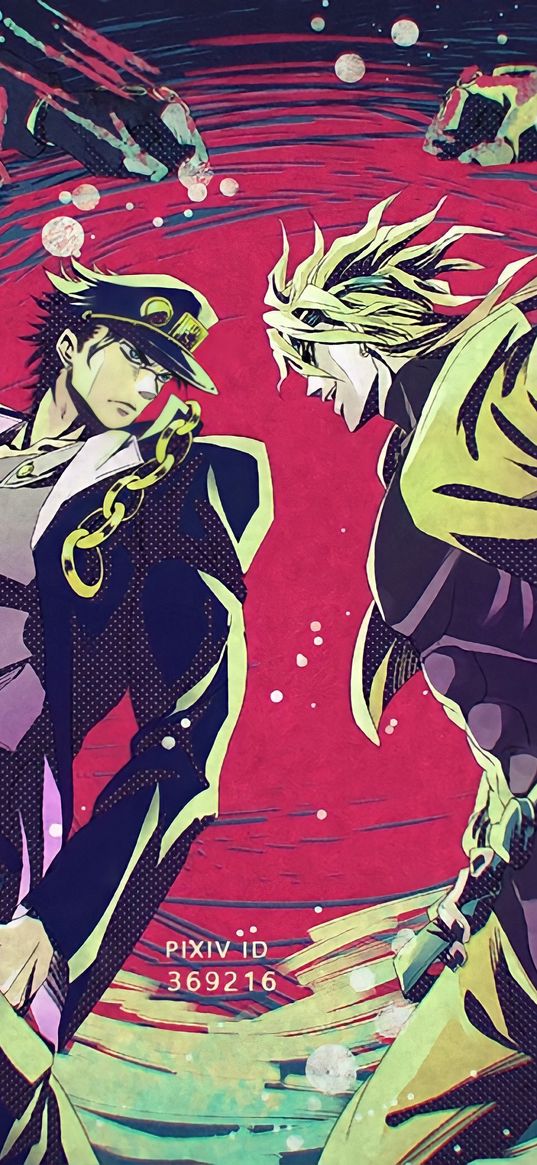 dio brando, jotaro kujo, jojo's, anime, guy, cap, spirit, warrior, art