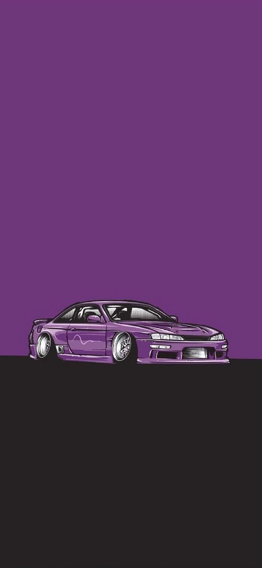 nissan, sports car, car, purple, minimalism, art