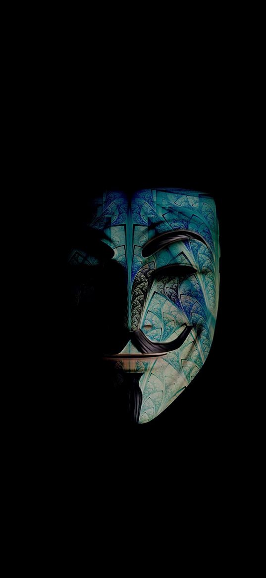 guy fawkes mask, anonymous, hacker, patterns, black background, art