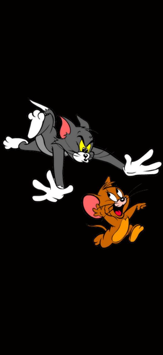 tom and jerry, cartoon, cat, mouse, black background, art