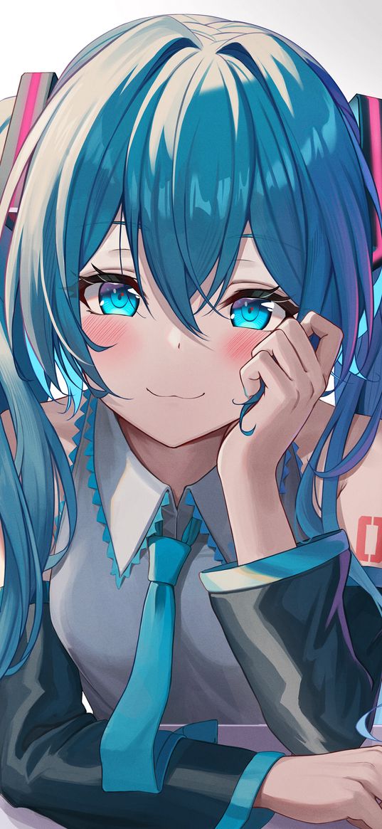 miku hatsune, vocaloid, singer, girl, blue hair, blue eyes, tie, beautiful, cute, anime, art