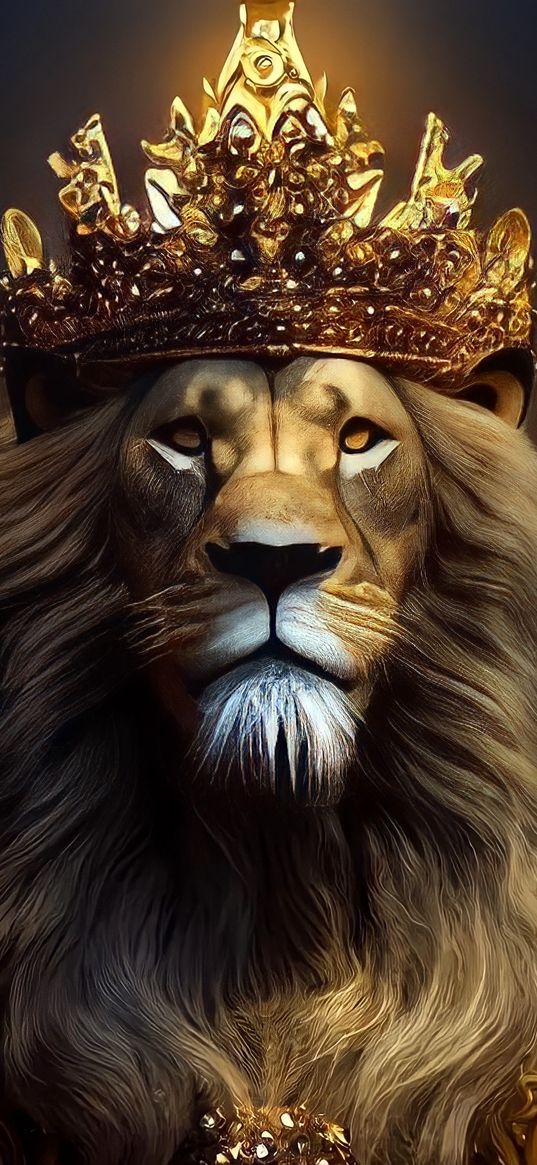 lion, animal, predator, crown, gold, art