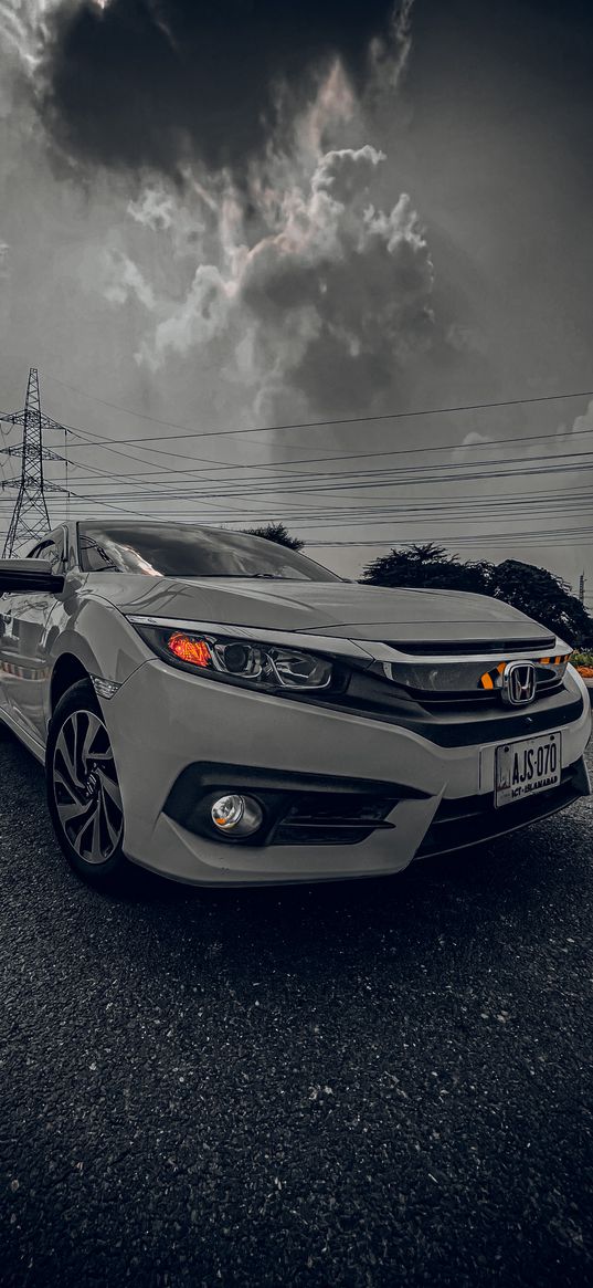 honda civic, honda, car, white, sky, clouds