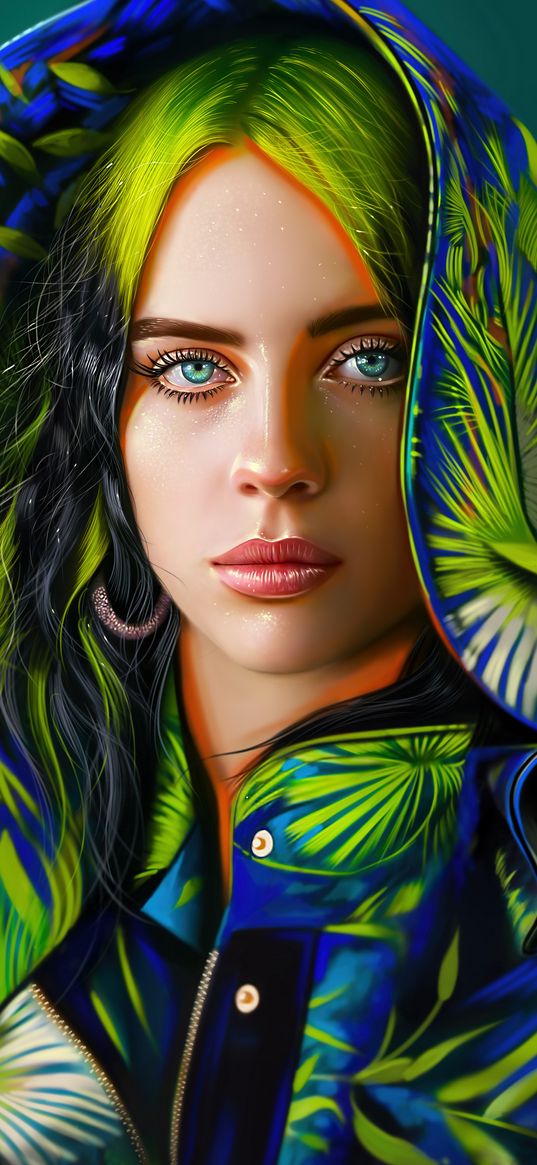 billie eilish, art, portrait, bright