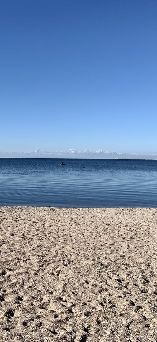 sand, sea, buoys, horizon, sky