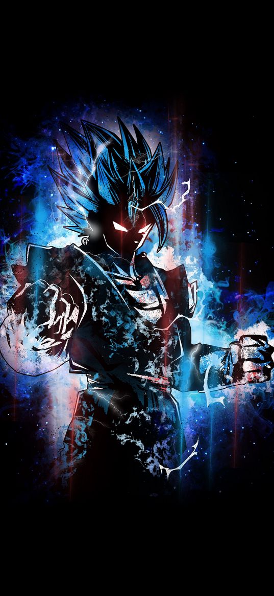 vegeta, dragon ball, anime, blue, power, glow, art