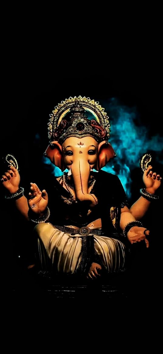 ganesha, god, statue, india, night, smoke, dark