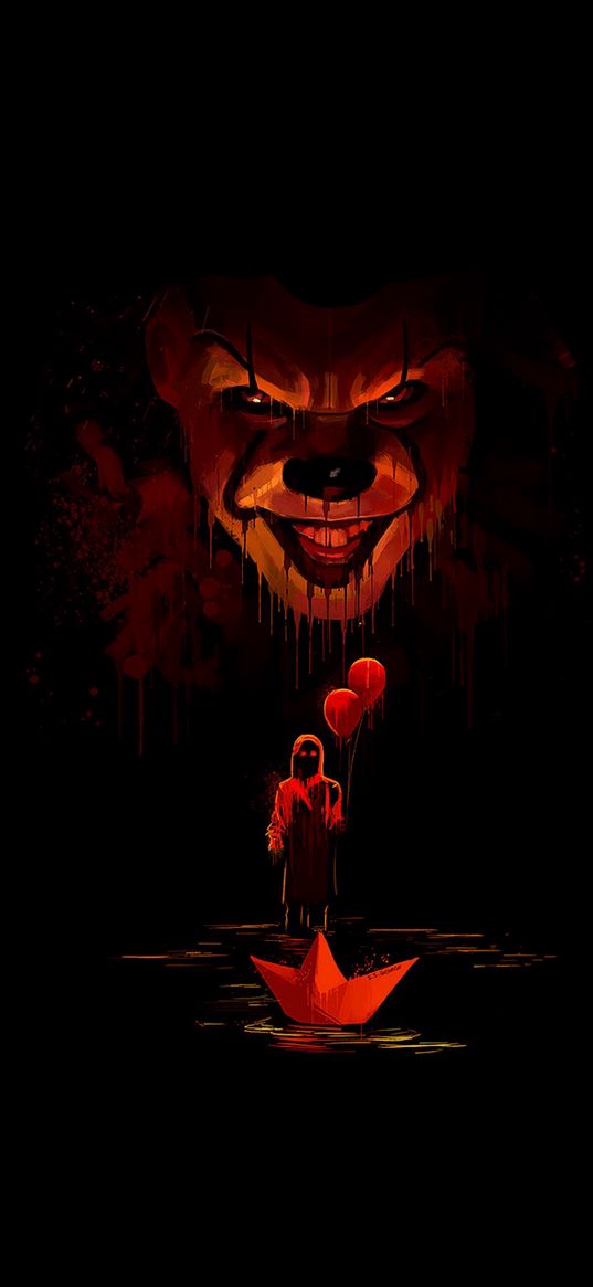 pennywise, clown, silhouette, dark, art