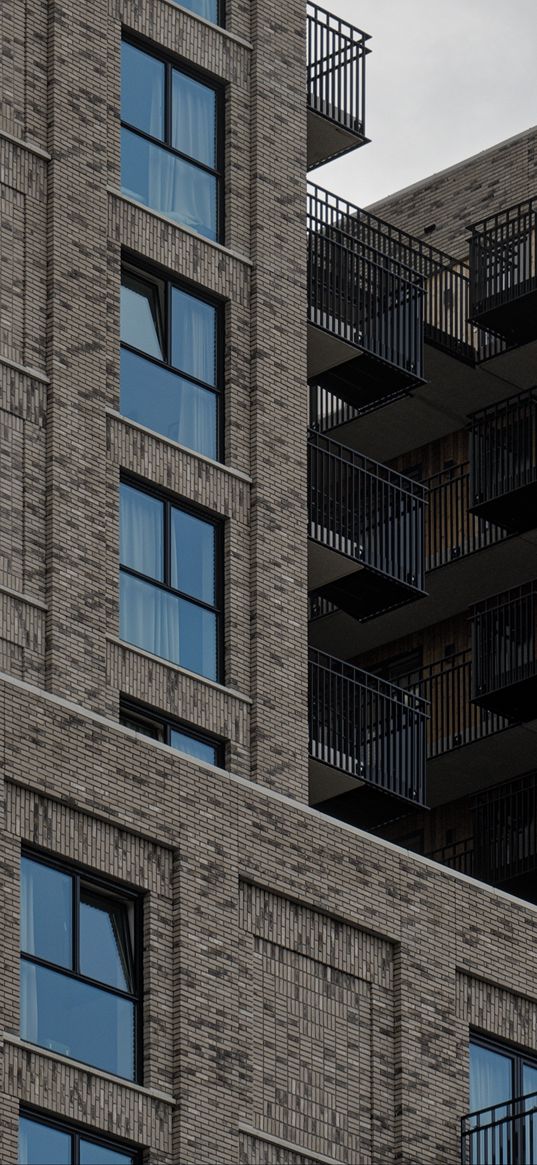 buildings, windows, balconies, facade, bricks