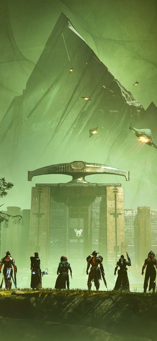 destiny 2, game, raid, characters, fortress, mountain, jungle, fiction, art