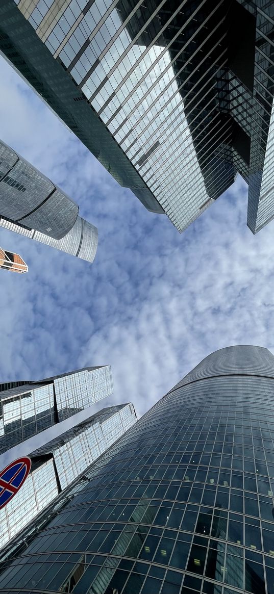 skyscrapers, buildings, architecture, high, clouds, sky, moscow city