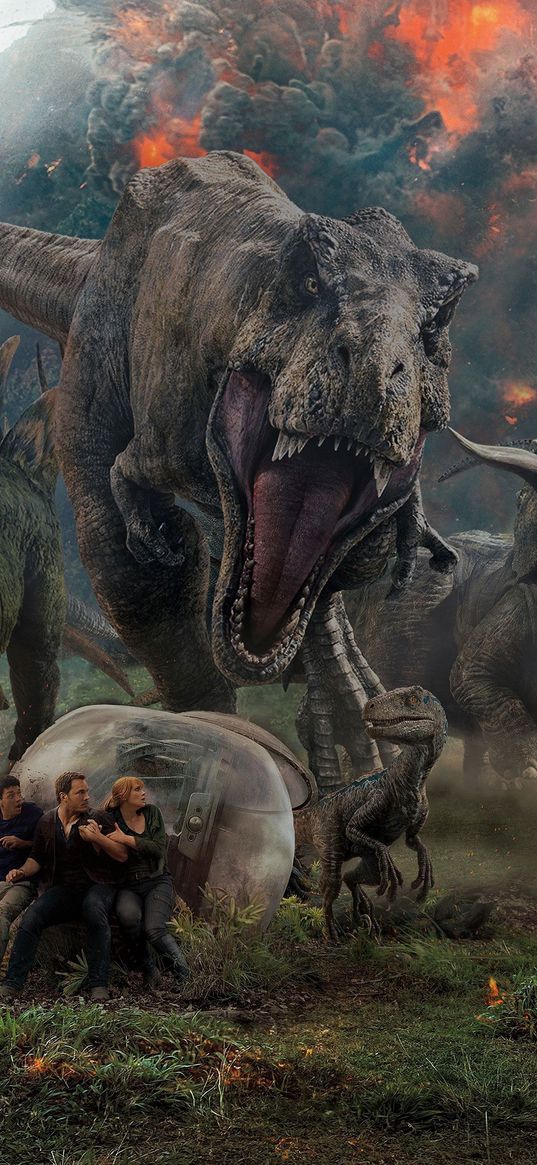 jurassic world, movie, characters, capsule, dinosaurs, volcano, jungle, poster