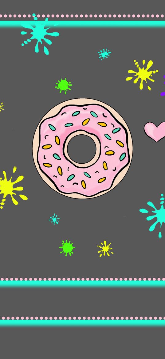 donut, blots, multicolored, gray background, art