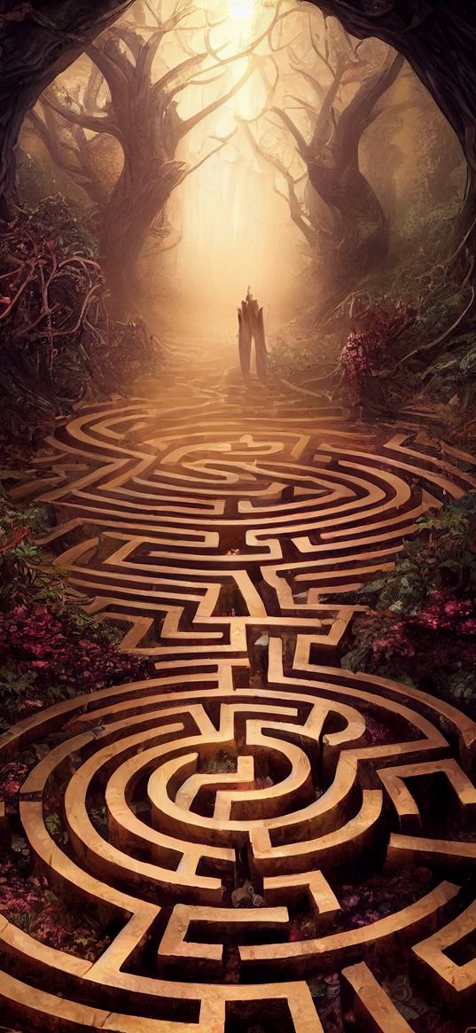 trees, labyrinth, fantasy, art