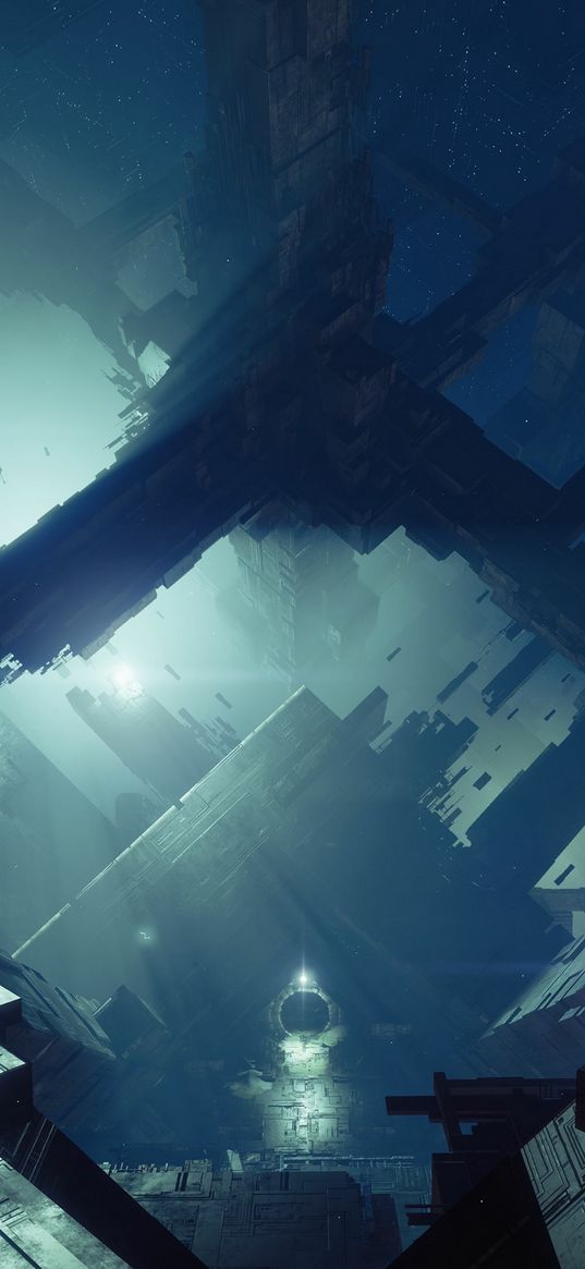 destiny 2, game, pyramid, tunnel, spaceship, lights, space, fiction, art