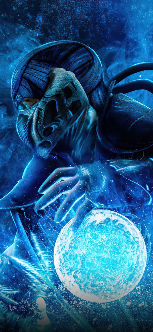 sub-zero, mortal kombat, game, ninja, warrior, ball, ice, blue, art