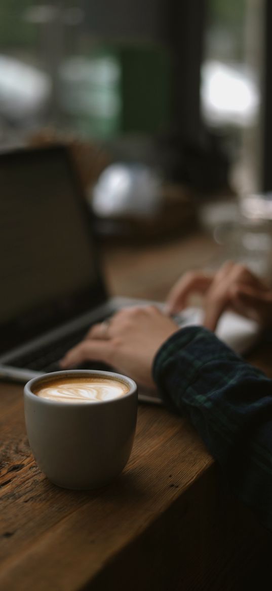 laptop, hands, coffee, desk, office, work