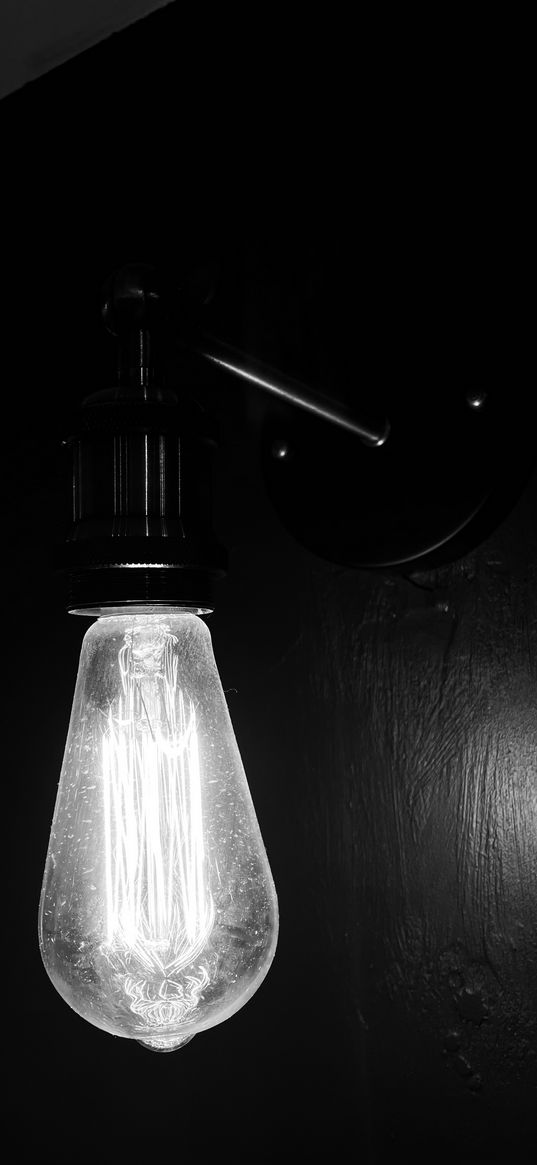 light bulb, light, white, black background, loft