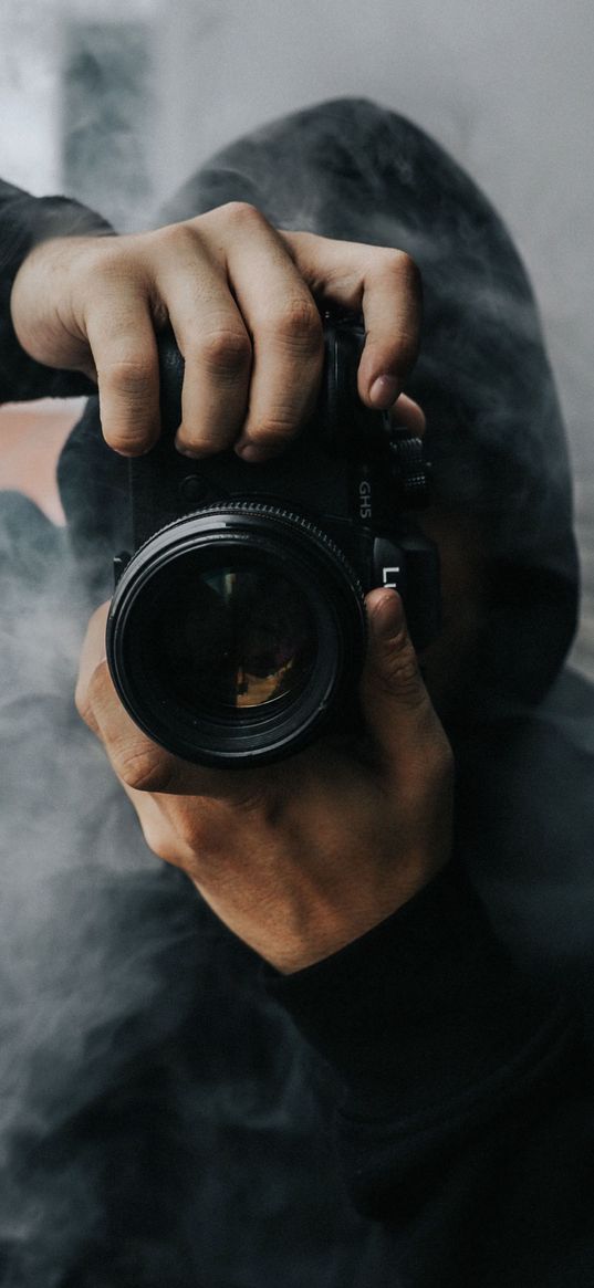 man, camera, smoke, photographer