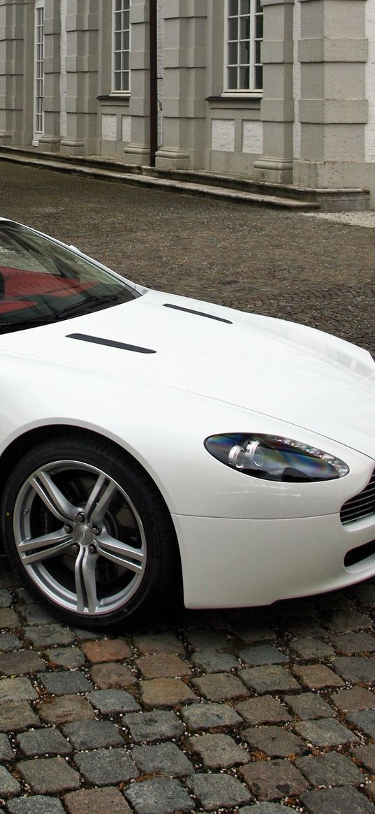 aston martin, v8, vantage, 2008, white, side view, style, cabriolet, street