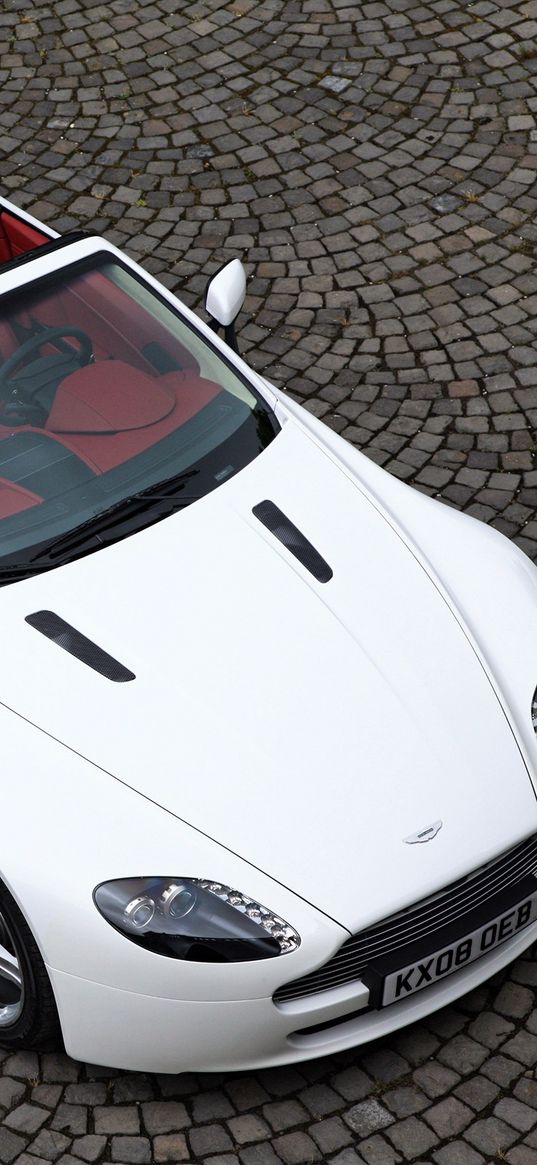 aston martin, v8, vantage, 2008, white, top view, cabriolet, style