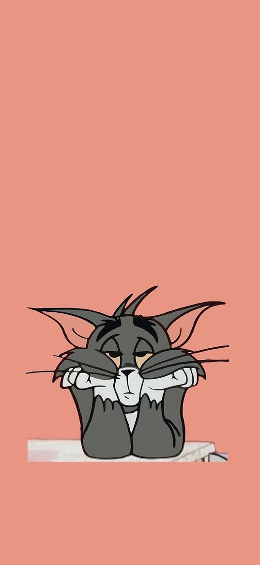 tom, cat, tom and jerry, cartoon, sadness, pink background, art